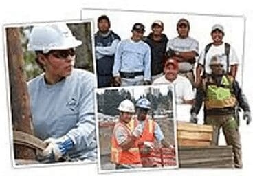 Collage of construction workers in safety gear