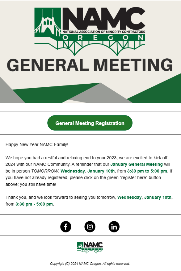 NAMC Oregon General Meeting notice