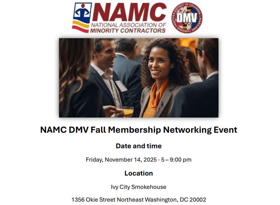 Flyer for NAMC DMV Fall Membership Networking Event in Washington, DC.